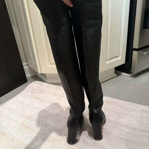 Black Leather Knee High Heeled Boots, Michael Kors, Size 7 - Picture 3 of 10